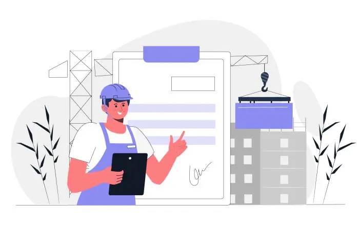 Flat Vector Illustration of an Engineer Working on a Construction Site image